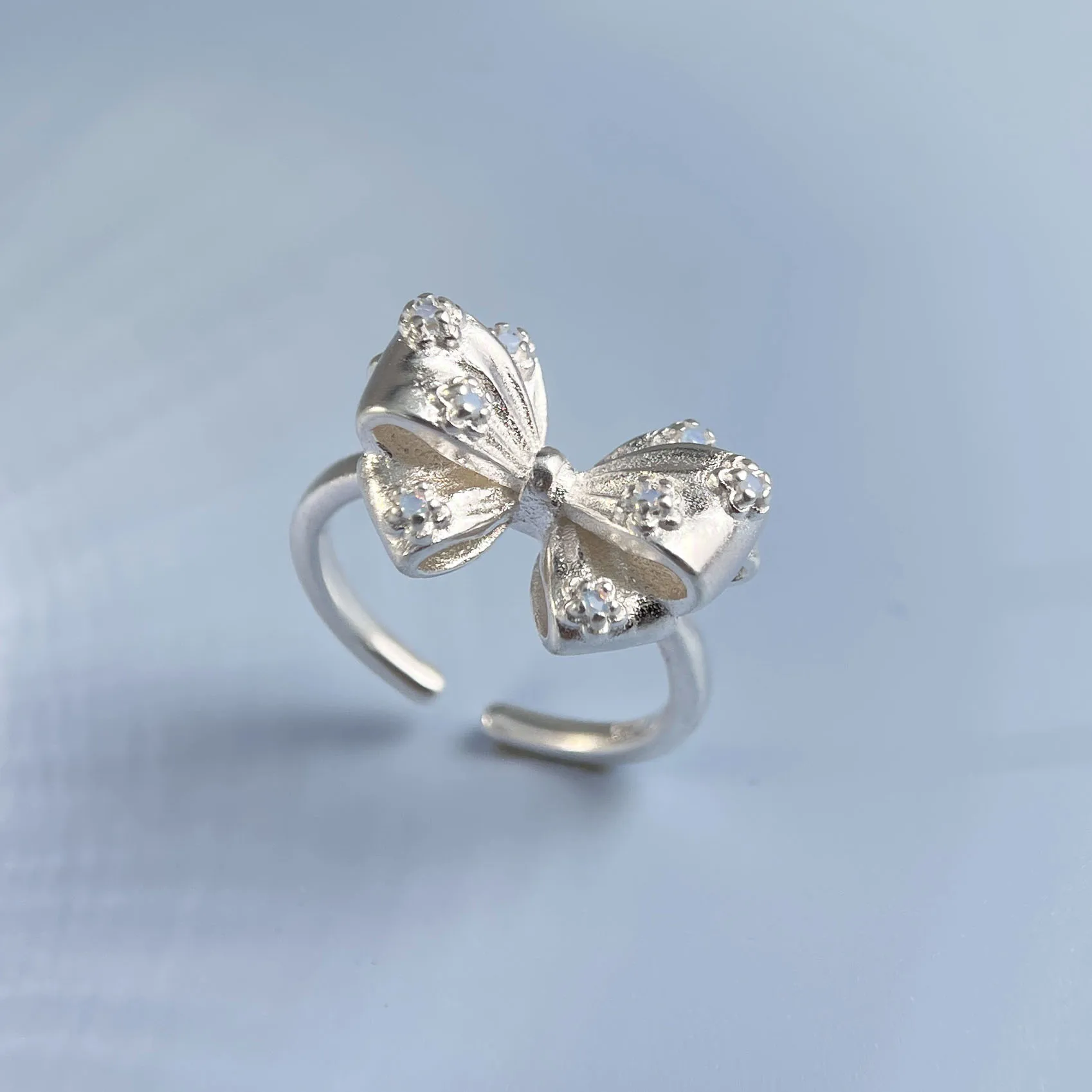 925 Sterling Silver Rings for Women Couple Minimalist Handmade Simple Shinning Bow Shape Ring Fine Jewelry Gift Prevent Allergy