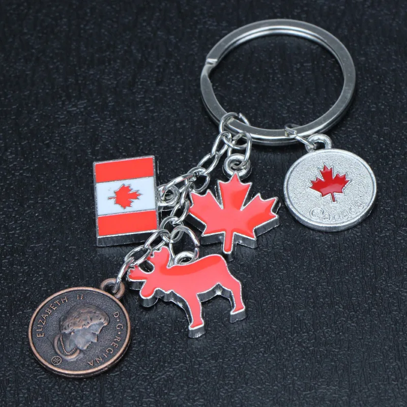 Canadian Flag Keychain Souvenir Maple Leaf Flag Map Travel Pendant Keychain Long Fashion Metal Men's and Women's Jewelry Gift