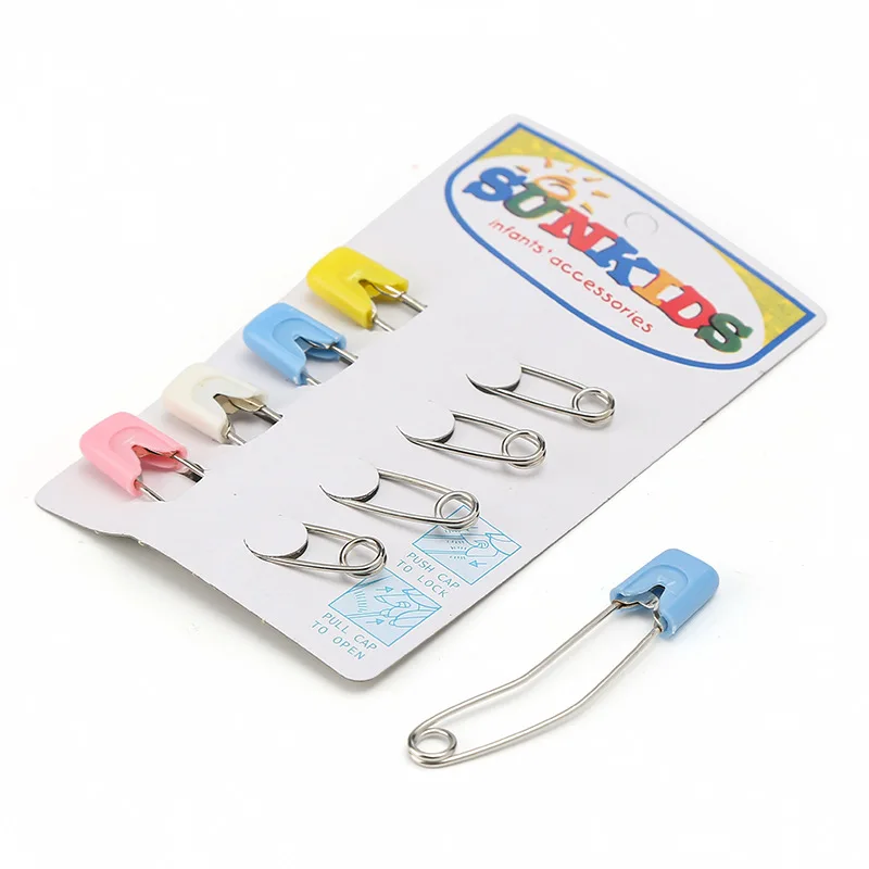 4pcs Banana Type Children\'s Safety Pins Double Insurance Plastic Head Stainless Steel Needles Brooch Clip DIY Sewing Accessories