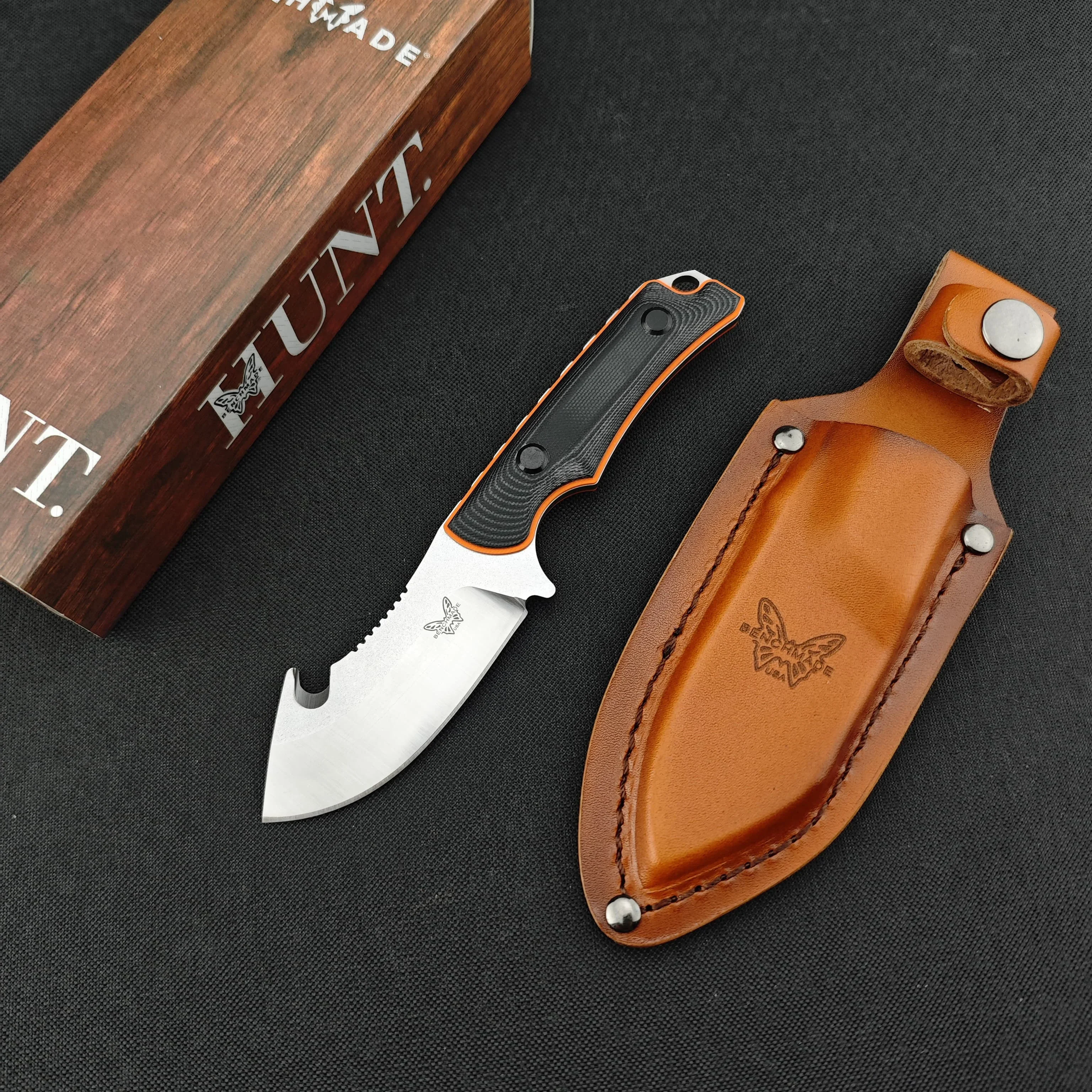 

BM-15018 Прямой нож G10 Ручка Открытый EDC Мульти-инструмент Нож Кемпинг Тактический нож Охотничий нож с кожаным рукавом для ножа