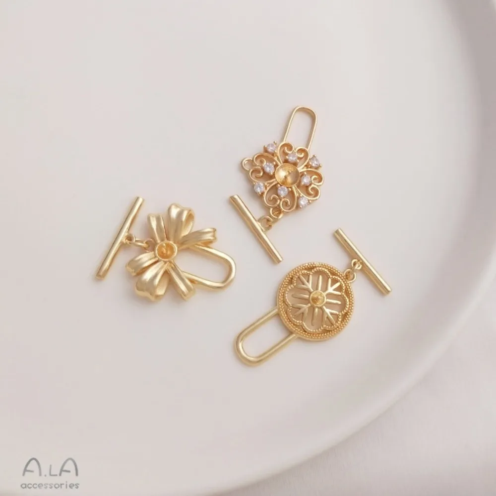 1 قطعة المشابك النحاسية 14K الذهب اللون ندفة الثلج القوس نصف ثقب حبة حامل OT مشبك DIY بها بنفسك اليدوية الغراء اللؤلؤ مشبك مجوهرات