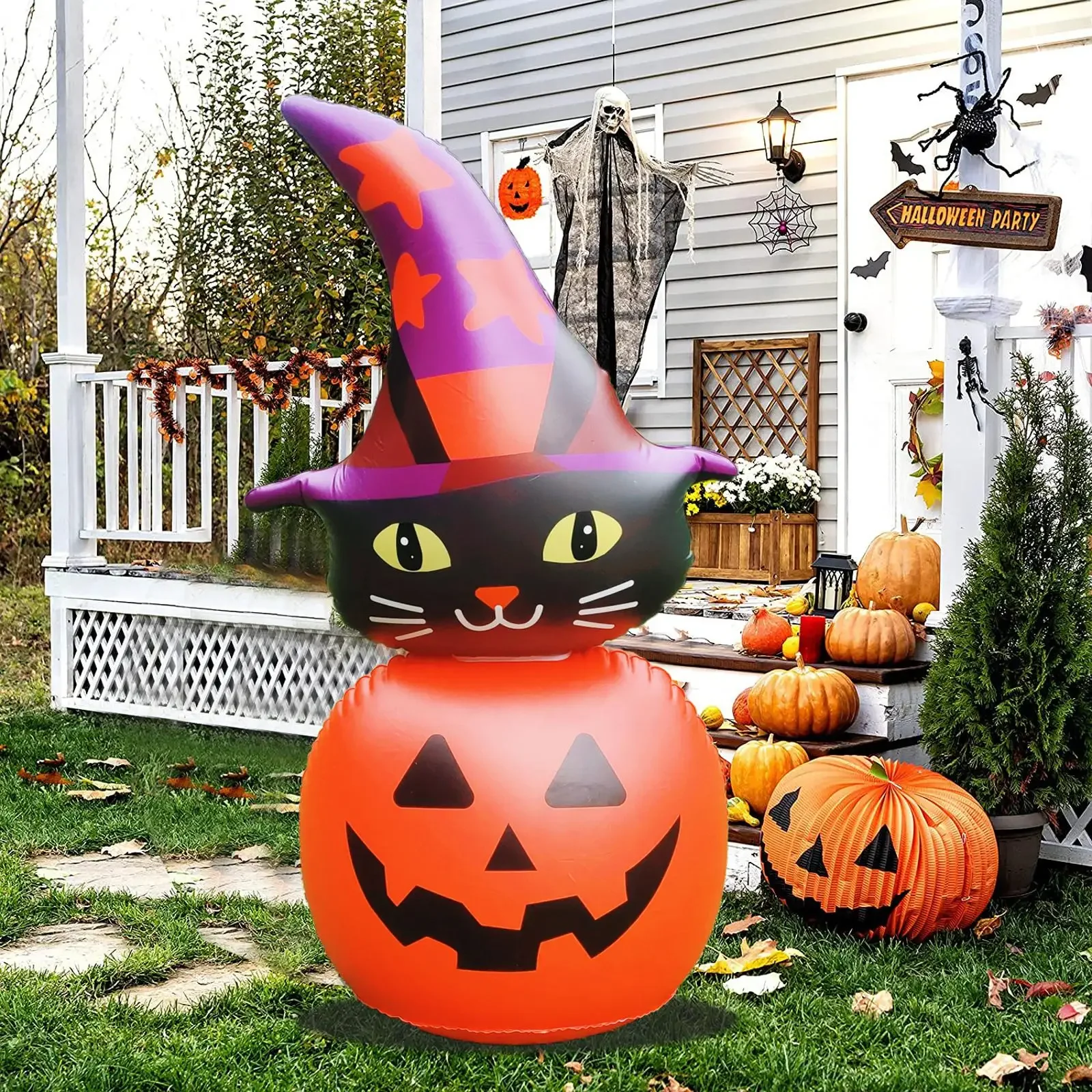 

3.8ft Halloween Inflatable Decoration Pumpkin Cat Flashing Light for Holiday Garden Outdoor Yard Decor