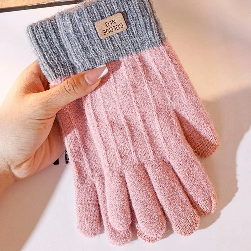 Women Men Warm Winter Touch Screen Gloves Stretch Knit Mittens Wool Full Finger Guantes Female Crochet Gloves