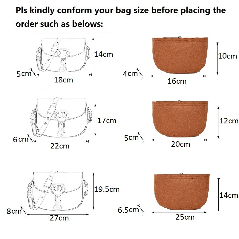 Felt Insert Bag Organiser Insert for D BOBBY Bag Organizer Multi Pocket Compartment Storage Inner Bag Lining