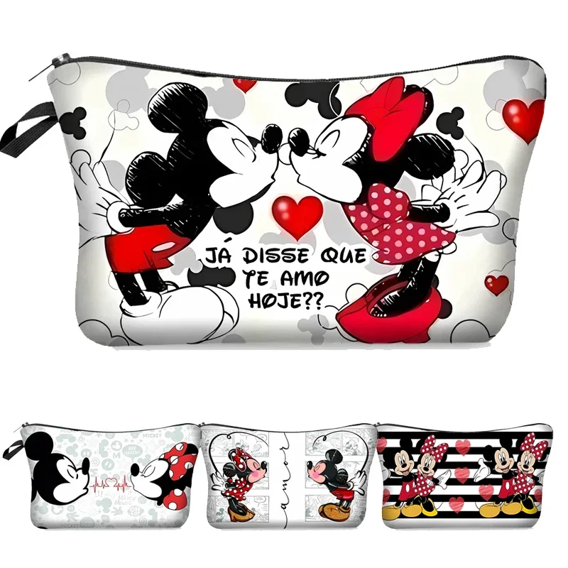 Bolsa de cosméticos de Mickey Mouse de Disney para niñas, monedero portátil de almacenamiento de Minnie, cartera, bolsa de maquillaje para mujeres,