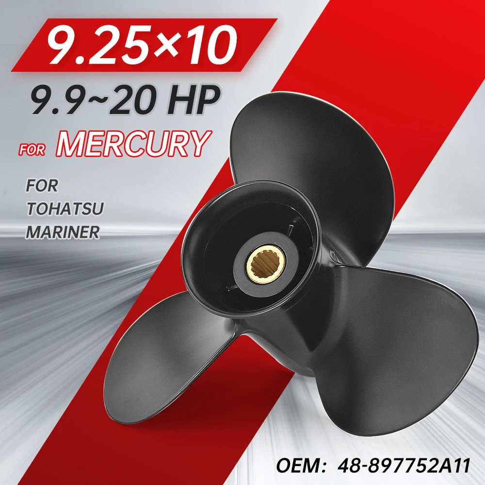 

Подвесной пропеллер для Tohatsu Mercury 9,9 л.с., 15 л.с., 20 л.с., 9,25*10, винт из алюминиевого сплава для лодки, 3 лопасти, 14 шин, часть морского двигателя
