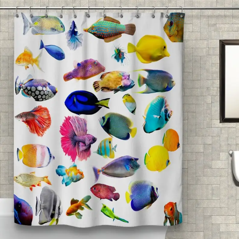 Colorful Tropical Fish Shower Curtain Quality Bathroom Decor - Multiple Sizes Available - Includes Hooks - Vibrant Marine Design