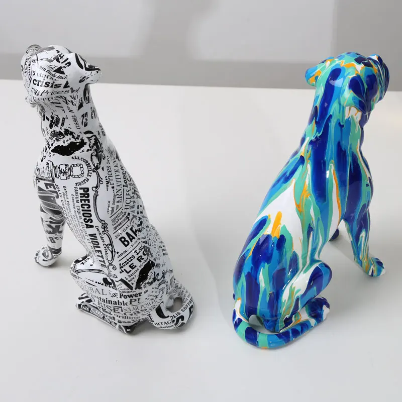 Creative Art Splash Color Painted  Room Color Boxer  Dog Statue Decorations Home Entrance Wine Cabinet Office Decor Resin Crafts