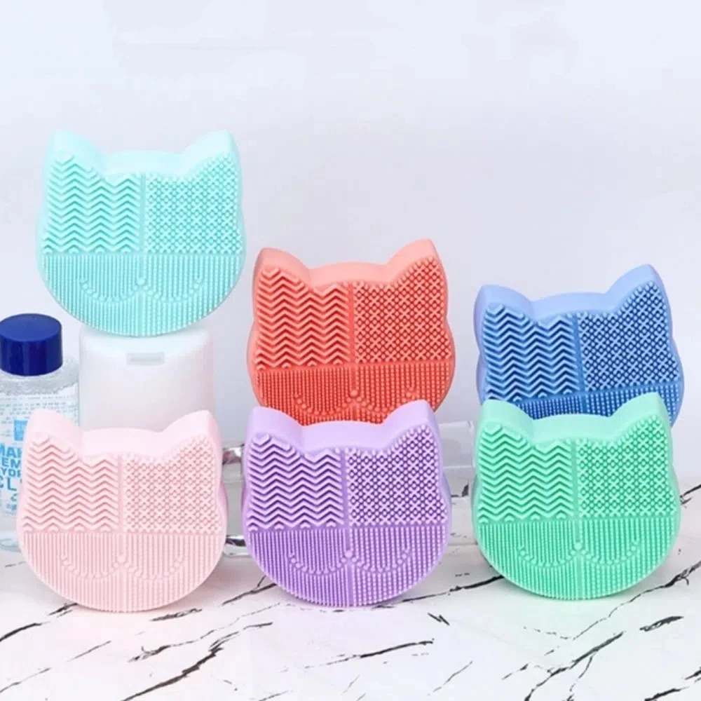 

Silicone Makeup Brush Cleaning Box Portable Multifunction Make Up Tool Scrubber Box Cat Head Shaped Dry And Wet