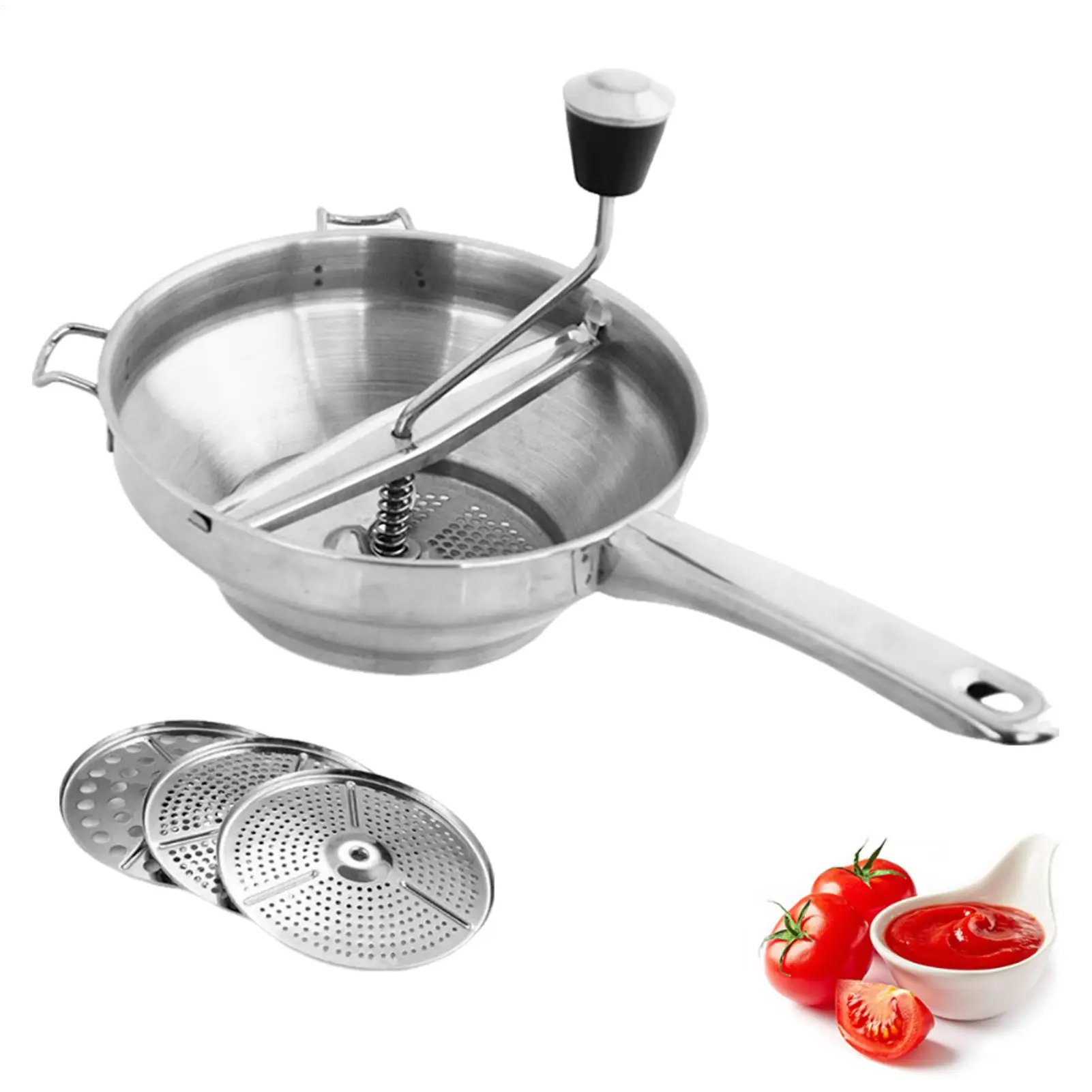 Manual Vegetable Mill Stainless Steel Food Rotary Mill Strainer Potato Strawberry Jam Masher Grinder with 3 Milling Disc