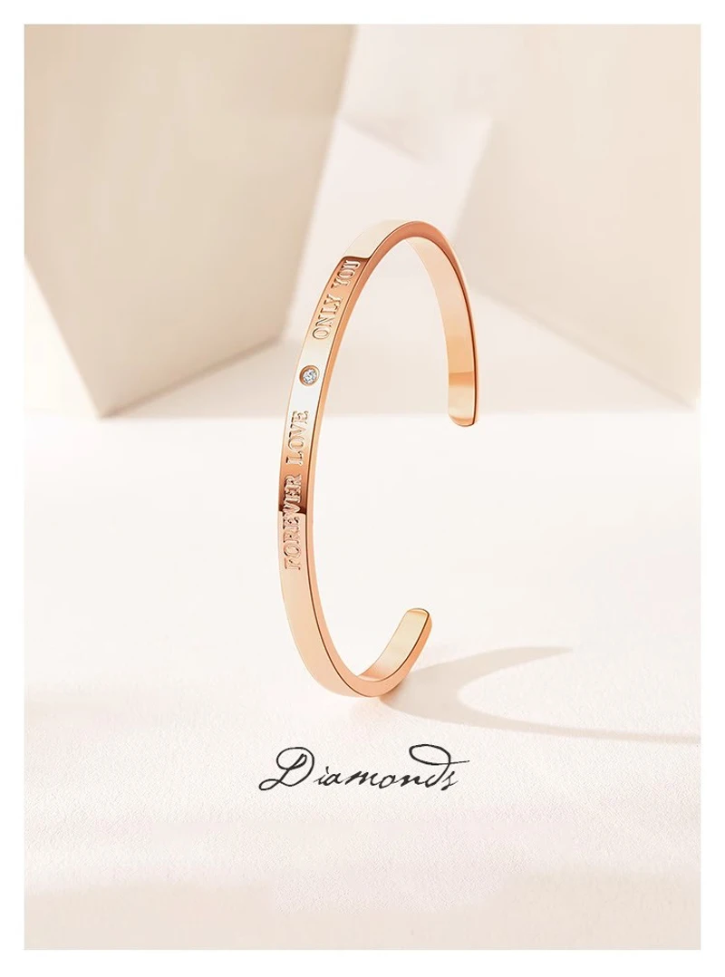 Rose gold alloy bracelet with natural diamond opening bracelet for love only you HXYZ002