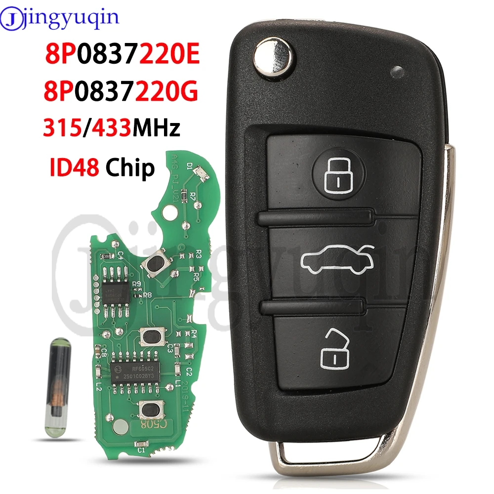 

jingyuqin 3 Buttons 8P0837220E/G 315/433MHz ID48 Chip Remote Car Key Fob For Audi A3 S3 S4 TT A4 A6 A8 NBG009272T 2674A-009272T