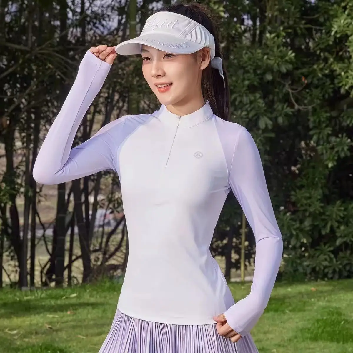 Gaofeisite Women Golf Long Sleeve Ice Silk Top, Stand Collar, Sun Protection & Quick Dry