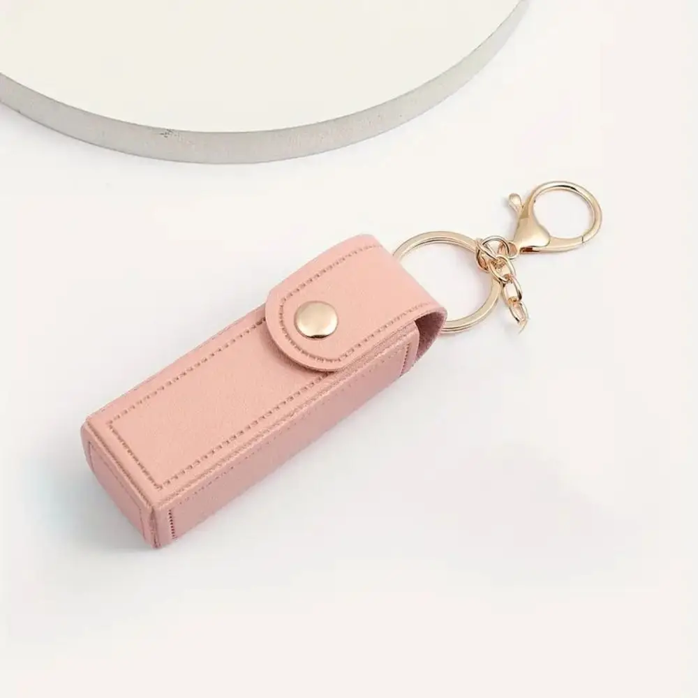 Simple Pu Leather Lipstick Bag Lipstick Storage Box Keychain Mini Cosmetic Bag Makeup Bag Lip Gloss Bag Key Chain Travel