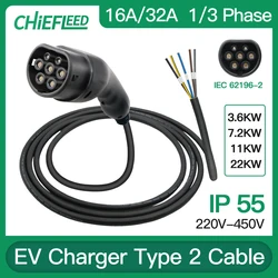EV Plug Adapter Type 2 Type 1 EV Charger Male Female IEC 62196 2 SAE J1772 Converter 16A 32A With Extension Cable 3m 5m