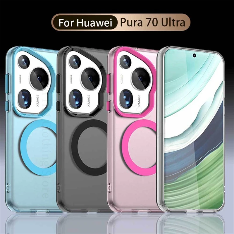 

For Magsafe Magnetic Magsafing Case For Huawei Pura 70 Ultra Candy Color Translucent Hard PC Tough Cover Pura 70 Pro Plus Shell