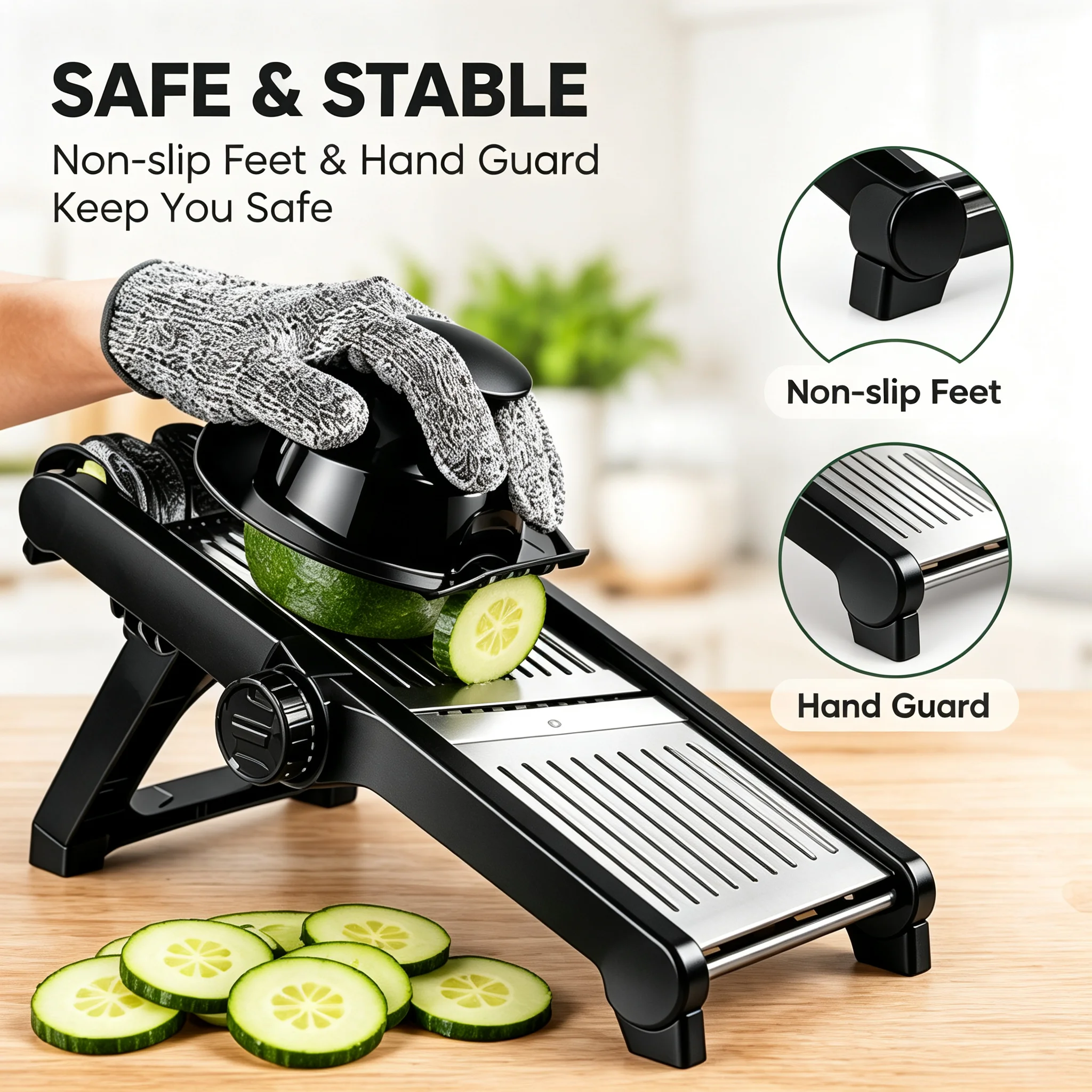 Mandoline Slicer for Kitchen, Multifunctional Vegetable Cutter with Finger Guard, Non Slip Base, Food Prep Tool for Home Cooking