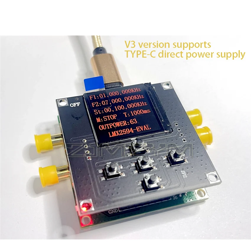 LMX2595 Phase-locked Loop Development Board 10M-19GHZ Supports Sweep Frequency TYPE-C Power Supply High-frequency SMA