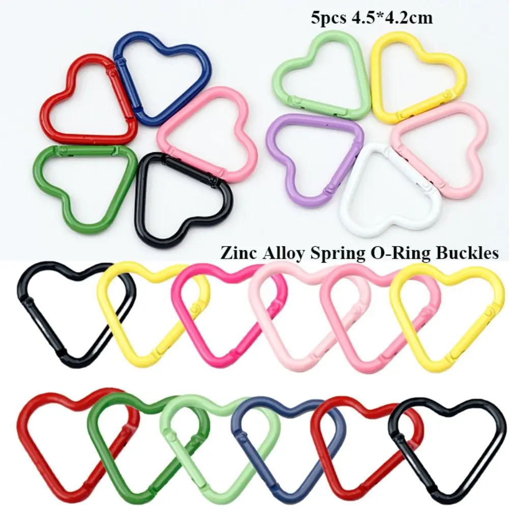 5pcs High Quality 4.5*4.2cm Spring Heart-Ring Buckles Multicolors Heart Shape Carabiner Heart Push Trigger Purses Handbags