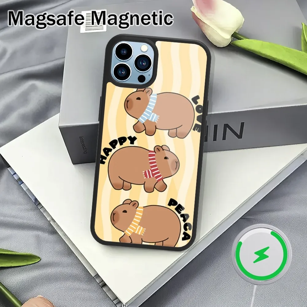 Cute Capybara Phone Case For iPhone 15 14 13 12 11 Plus Pro Max Magsafe Magnetic Wireless Charging