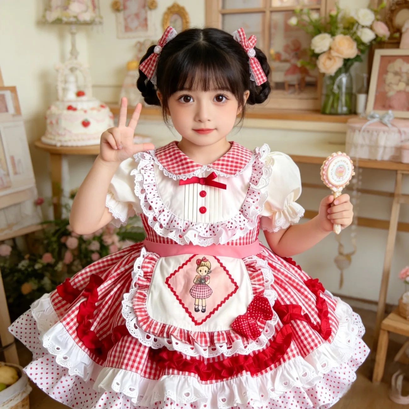Girls' summer new little fresh princess dress baby Lolita foreign birthday plaid puffy dress