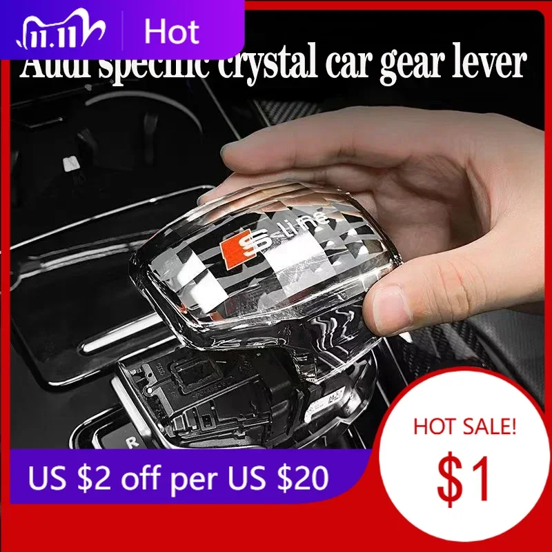 

2025 Hot For Audi A4 A5 A6 A8 A7 Q5 Q7 Q8 Modified Crystal Handle Car Gear Shift Knob Cover Lever Stick Head Decor With RS Sline