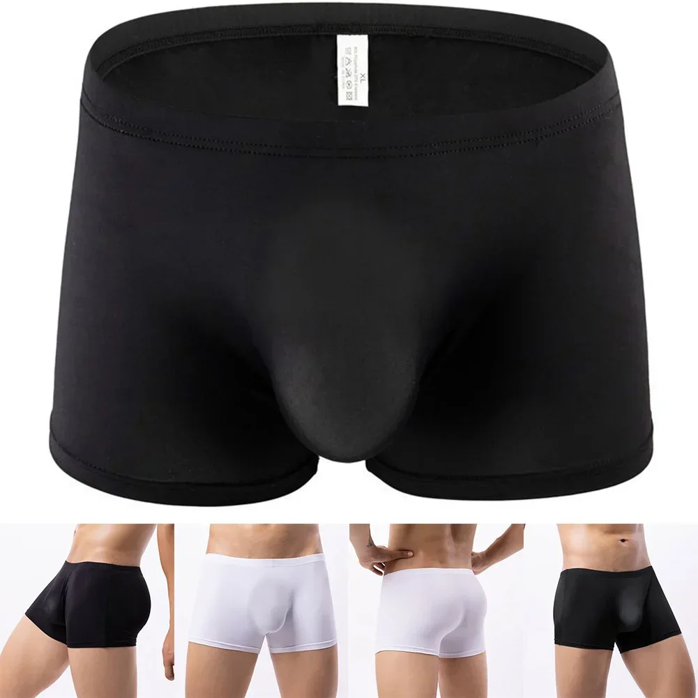 سراويل داخلية قابلة للتنفس من الحرير الجليدي للملاكمين ليلاً للنوم ملابس داخلية للرجال من نسيج النايلون بلون سادة مناسبة لجميع المواسم