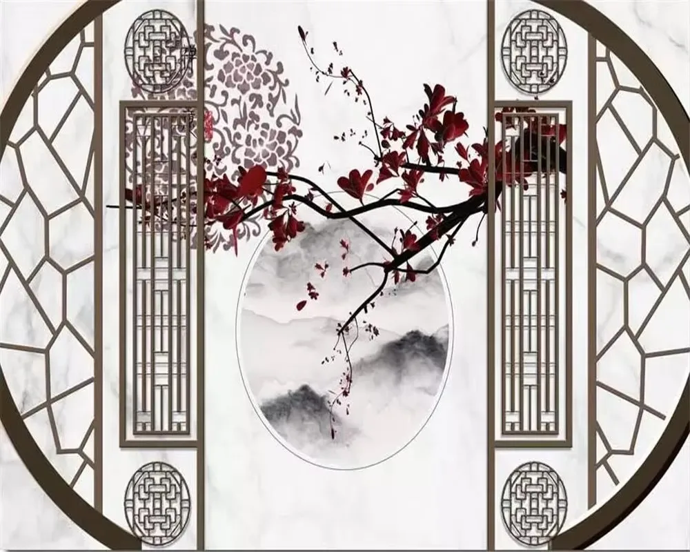 Custom wallpaper Plum blossom abstract ink artistic landscape mountain elk flying bird TV sofa background wall 3d wallpaper
