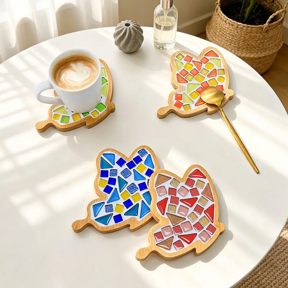Mixed Color DIY Mosaic Coaster Bamboo Glass Mosaic Drinking Cup Pad Thermal Insulation Non-Slip Coaster Making Kit Kindergarten