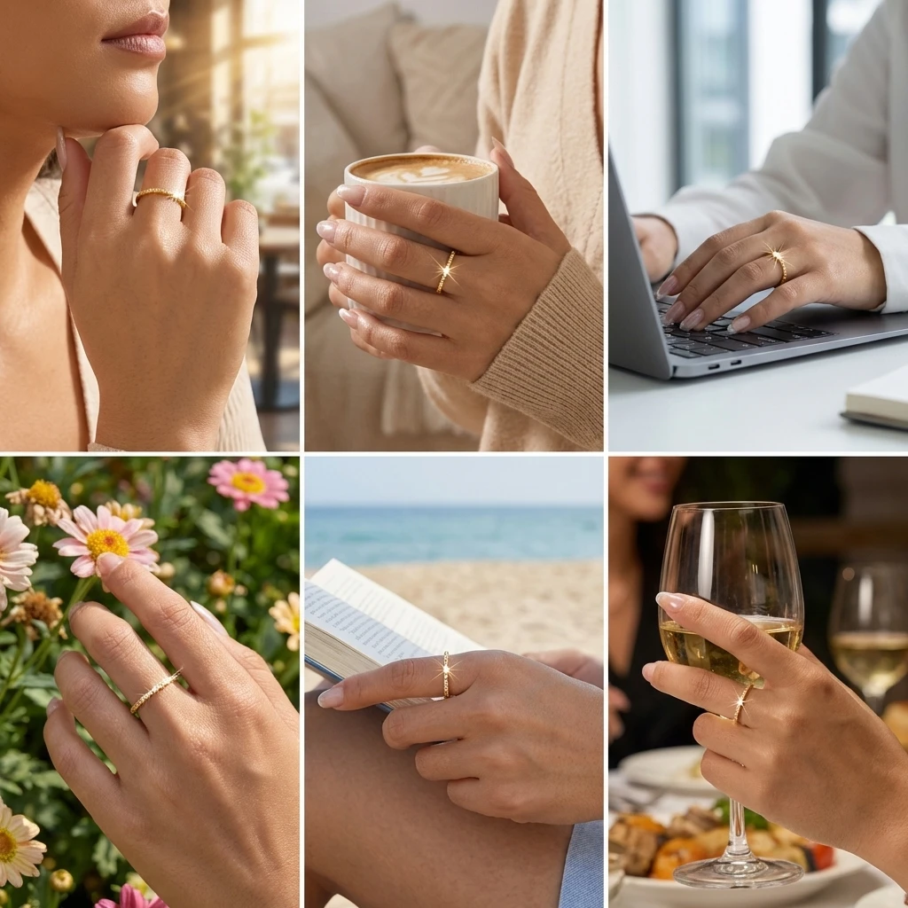Feine Mikro-Pavé-Zirkonringe für Damen, minimalistische goldfarbene CZ-Ringe, ästhetische Schmuckgeschenke für den Alltag, Verlobung und Partys. – Detail 3