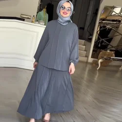 Eid Muslim Skirt Sets Women 2 Piece Suit Tops Long Skirts Ramadan Morocco Dubai Islam Modest Ensemble Arabic Femme Outfits