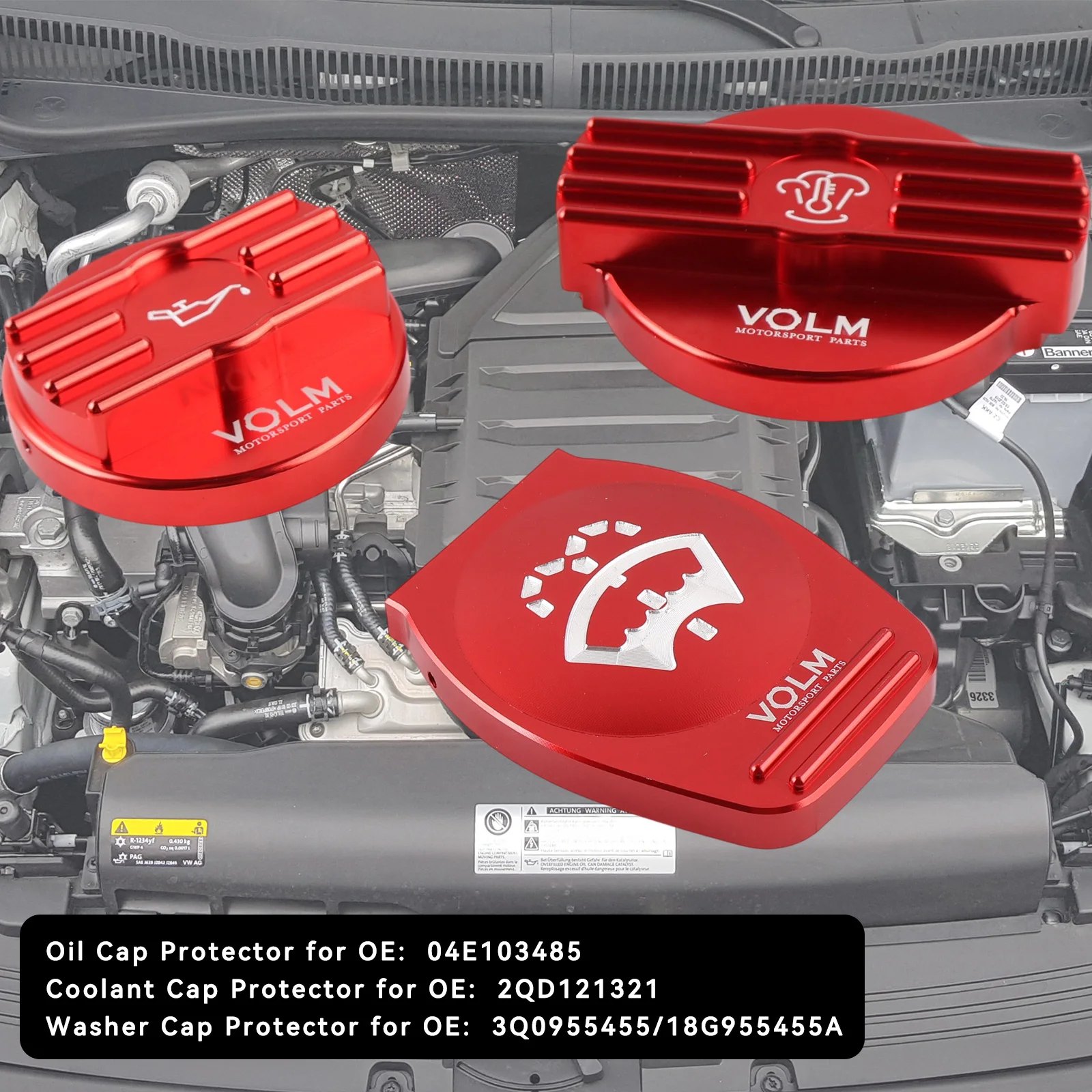 

VOLM LOGO Aluminum Oil Tank Water Cap Protector For VW CC Golf Audi Skoda Seat Porsche