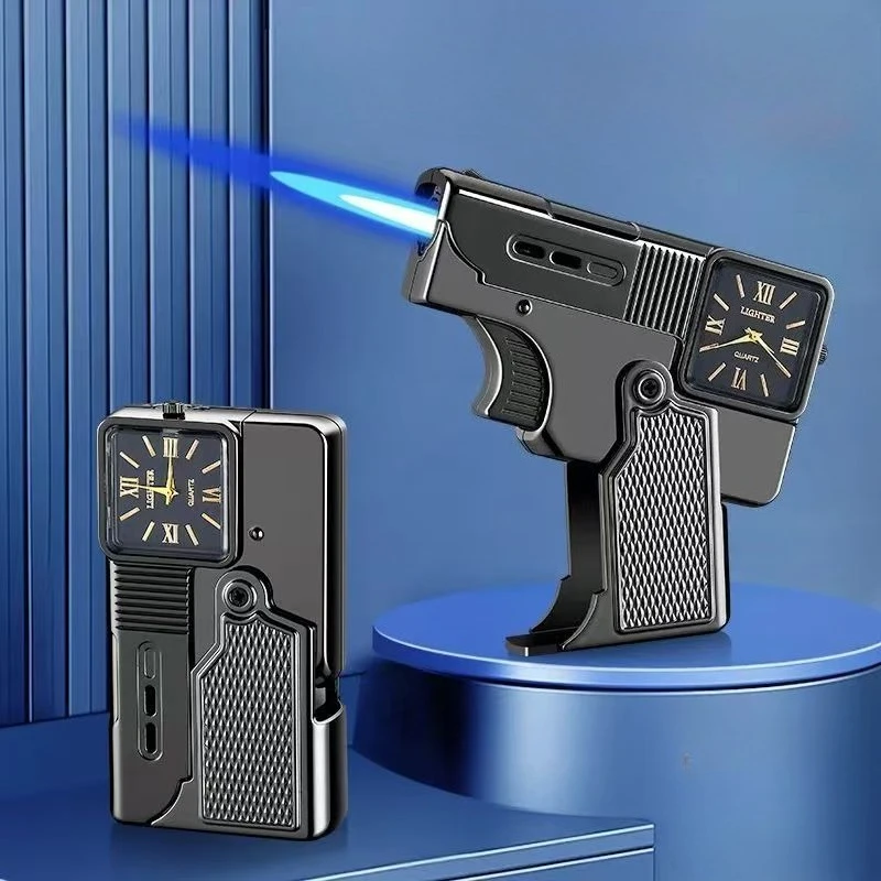 Cool Lighter Folding Watch Spray Gun Lighter Butane Torch Windproof Jet Blue Fire Metal Lighter Smoking Accessories Unique Gift