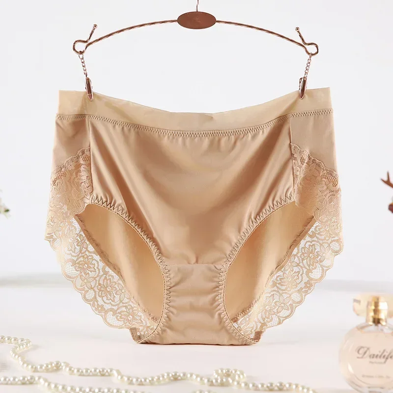2023 Newest High Waist Lace Plus Size Panties Women Milk Silk Big Size Briefs Intimates Female Underwear Black Pink