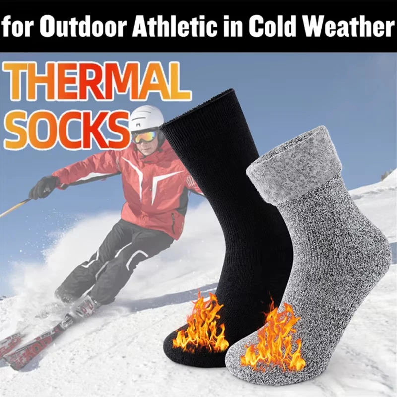 2Pairs Winter Thermal Socks for Men Women Cold Weather Insulated Sock Outdoor Hiking Skiing Warm Comfort Snow Thick Heated Sock view 4