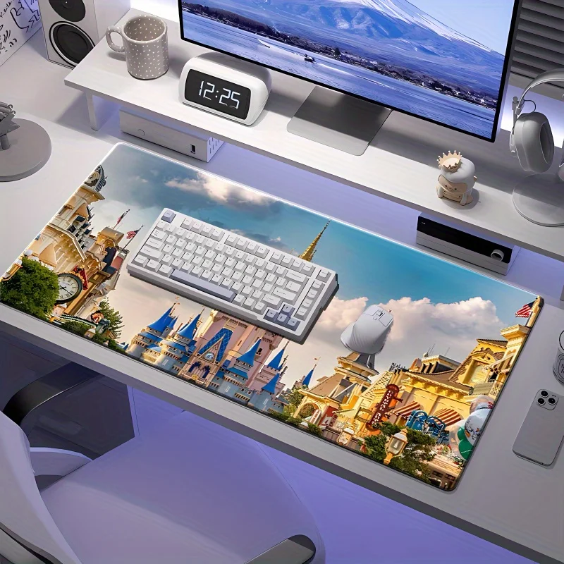 1pc grande fantasia castelo mouse pad-tapete de mesa de escritório multifuncional com cena vibrante, base de borracha antiderrapante, superfície lisa fo
