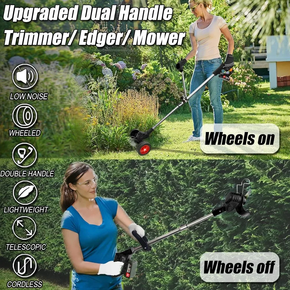 Cordless Electric Weed Killer with 5 Types of Blades and Wheels, Battery Powered, 21V, 2Ah