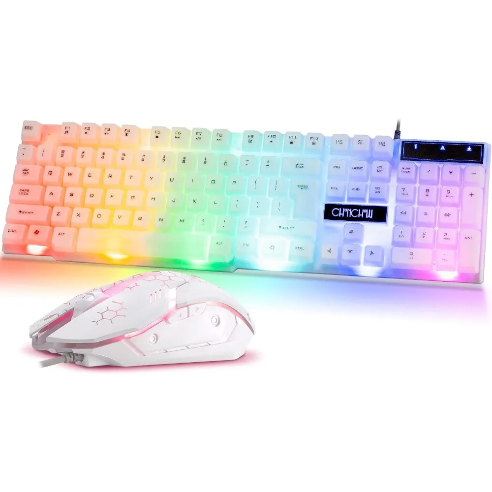 White RGB Gaming Keyboard and Mouse Combo Set