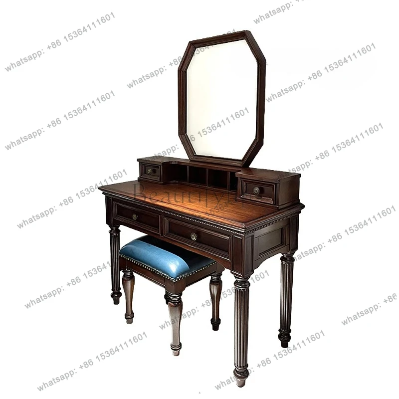American dresser gold silk yellow sandalwood country retro bedroom storage solid wood makeup table