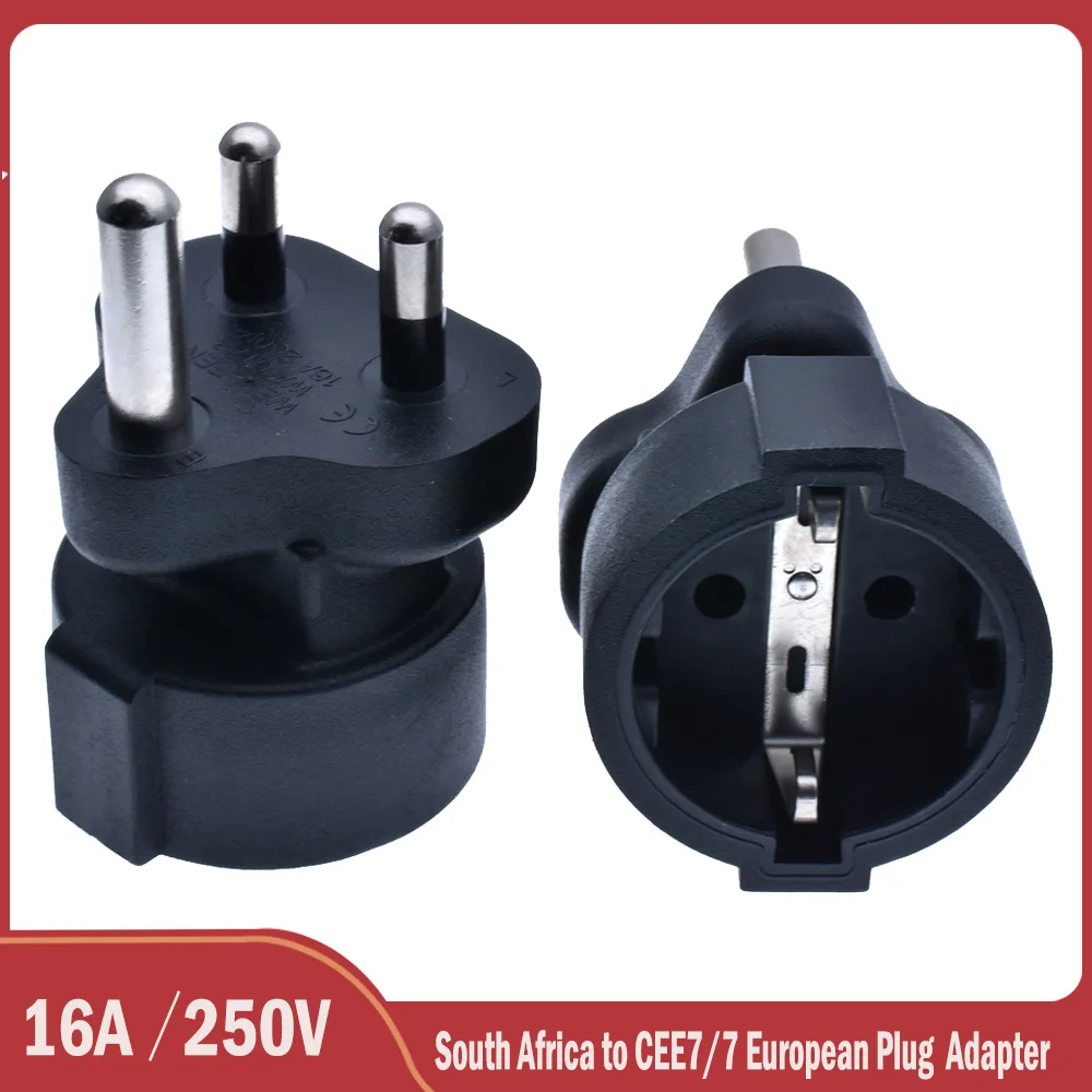 South Africa BS546 3pin  to CEE 7/7 European Adapter Plug - CE Certified - Industrial Grade (WA-0177),Black