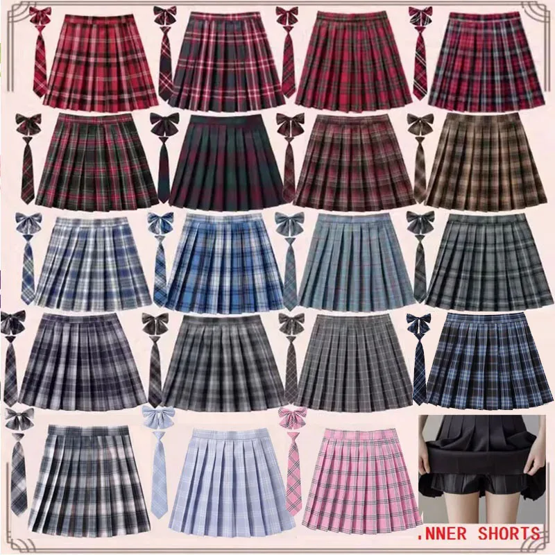 

XS- 5XL Women Skirt Preppy Plaid Skirts Inner Shorts High Waist Chic Student Pleated Skirt Harajuku Uniforms Ladies Girls Dance