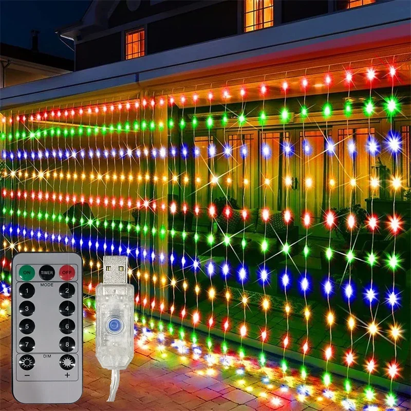 6M/4M/3M Curtain Lights String USB Plug 8 Lighting Modes Christmas LED Lights with Remote Control Indoor Fairy Garden Decoration