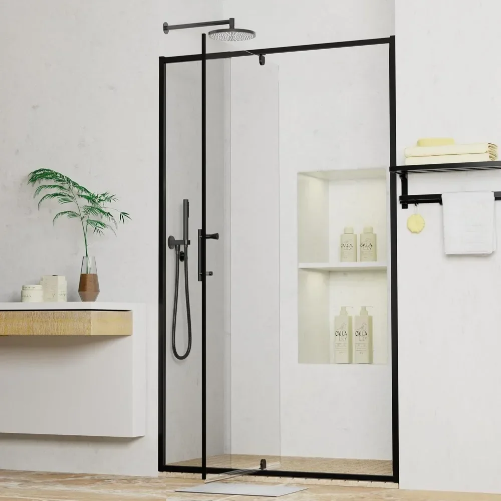 

38-42"w x 71"h pivot swing glass shower door, 1/4"(6mm) clear tempered glass pivot frame sliding shower door, quiet-close, rever