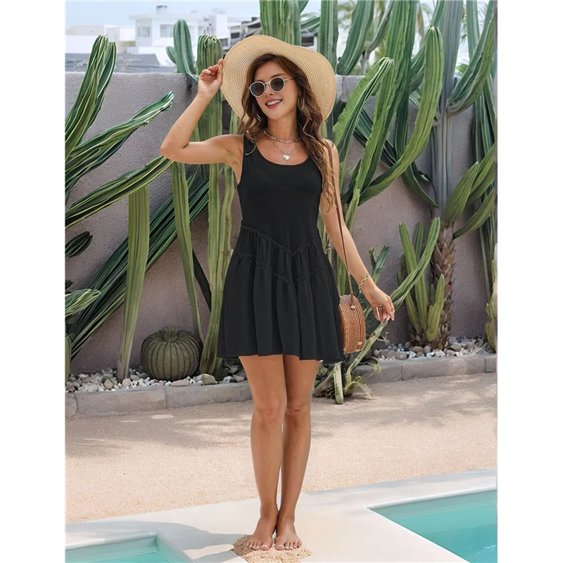 ABRT-Vestiti fluidi da donna Abito estivo senza maniche con canotta Casual Vacanza al mare