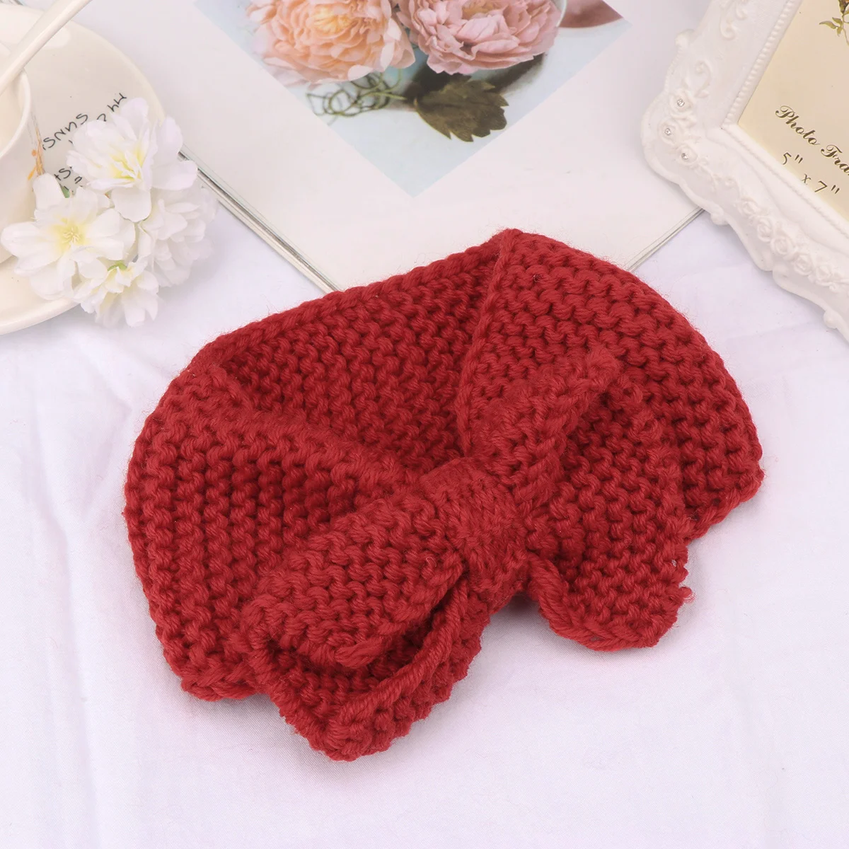 

2Pcs Bowknot Headband Knitted Warm Woolen Yarn Thick Hair Band Women Headdress Outdoor Running Fashion Hair Hoops Purplish Red