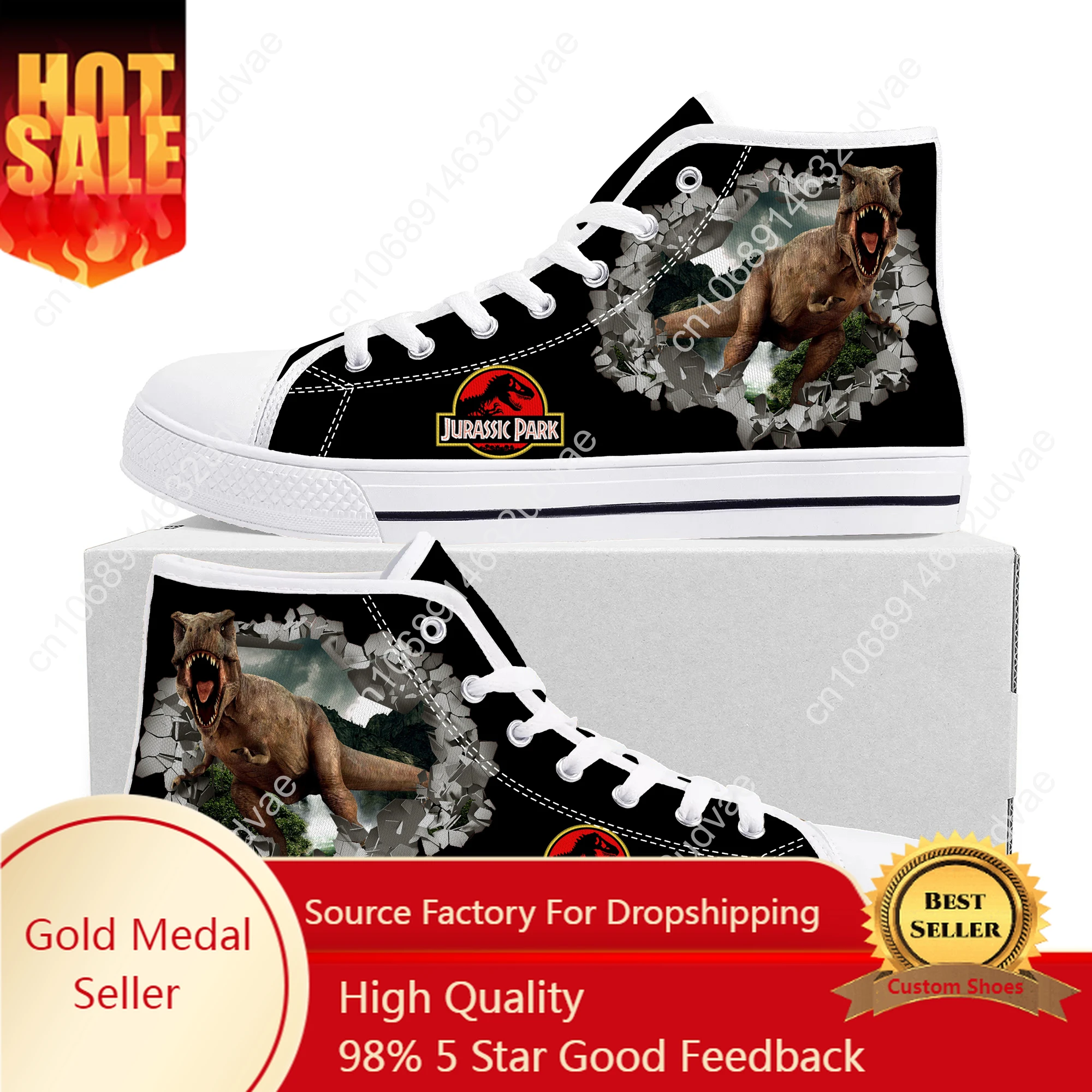 Dinosaur World Jurassic Park High Top Sneakers High Quality Mens Womens Teenager Canvas Sneaker Casual Couple Shoes Custom Shoe