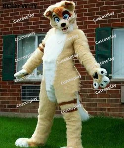 Christmas Long Fur Husky Fox Dog Mascot Costume High Quality Cartoon Anime Theme Character Adults Size Christmas Outdoor