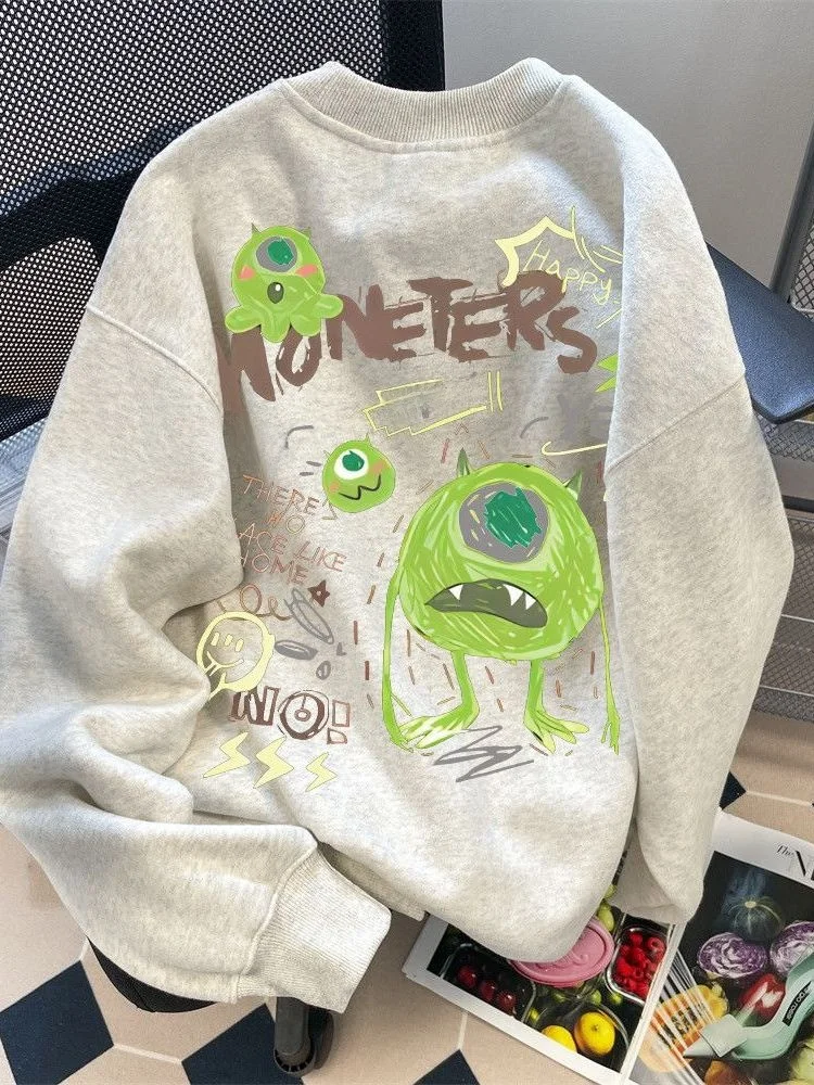 

Свитшот большого размера (300 Pou fiti) с принтом, круглым вырезом, из чистого хлопка, для весны, осени и зимы, новинка, топ с эффектом высокой комфортности