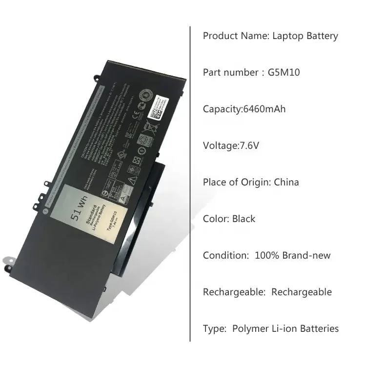 G5M10 Replacement Lithium ion Battery Laptop Batteries 0WYJC2 8V5GX R9XM9 WYJC2 14.8V 92Wh For D-ell L-atitude 3160 3350 E5450