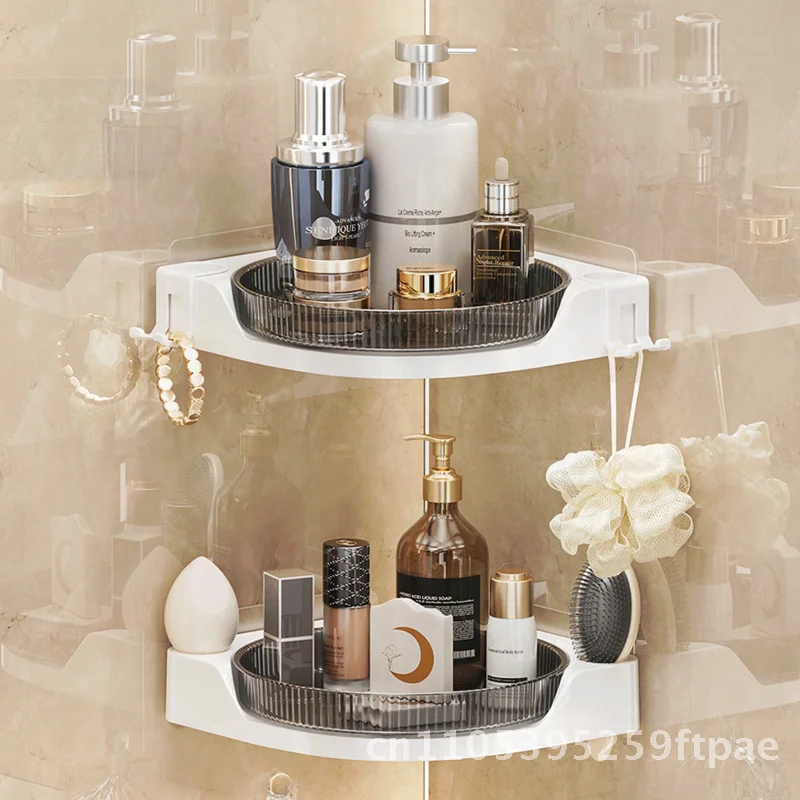 punch-free-bathroom-wall-hanging-rotating-rack-transparent-translucent-gray-storage-for-body-soap-corner-skin-care-organizer